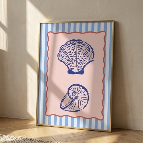 Coastal seashell art print - seashell,