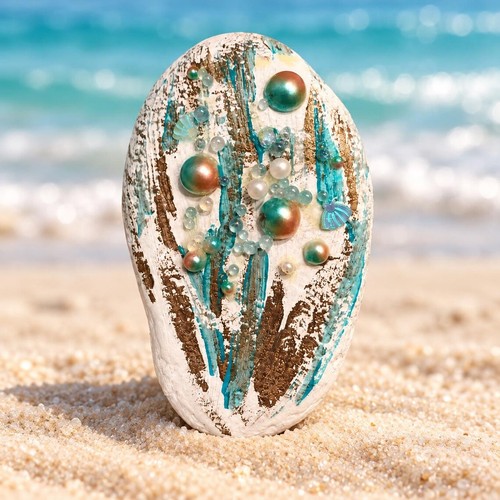 Hand decorated stone turquoise - stone,